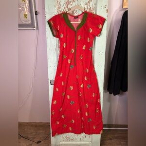Vintage Floral Red Maxi Dress